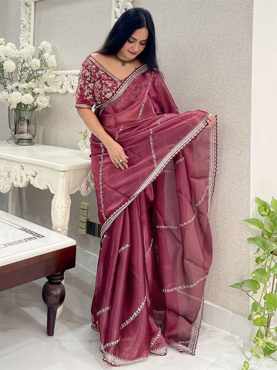 anouk floral embroidered organza saree