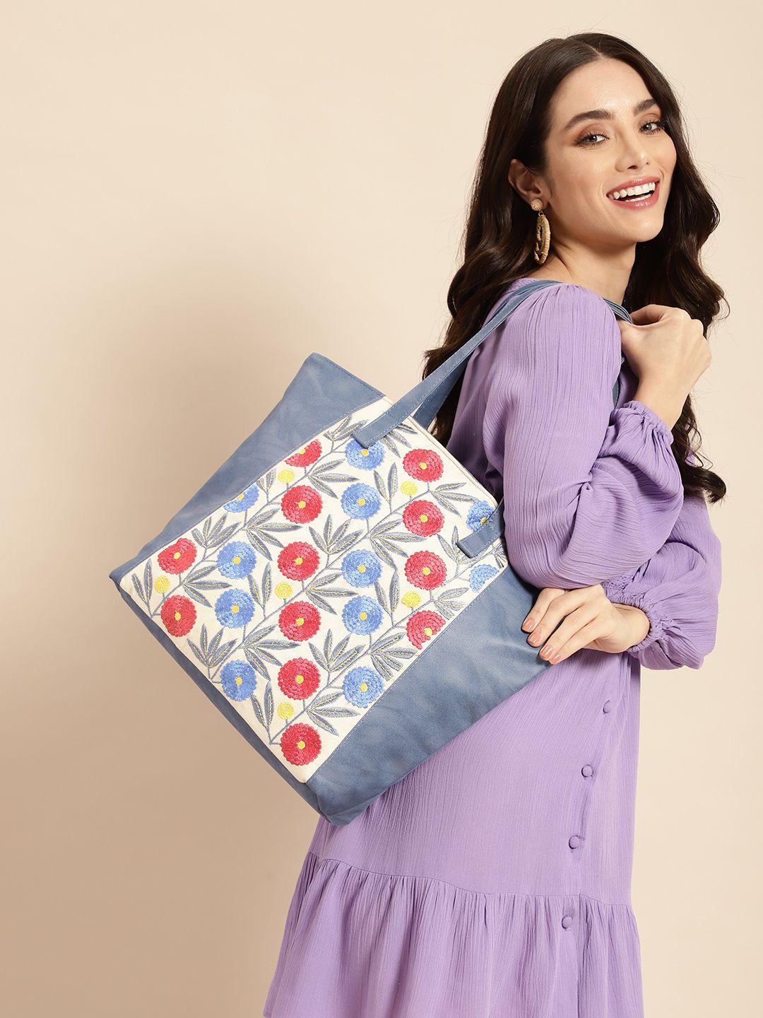 anouk floral embroidered oversized structured shoulder bag