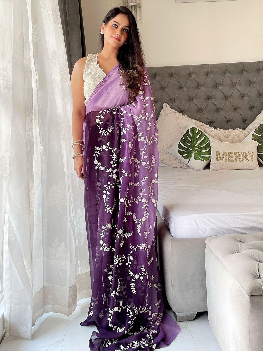 anouk floral embroidered saree