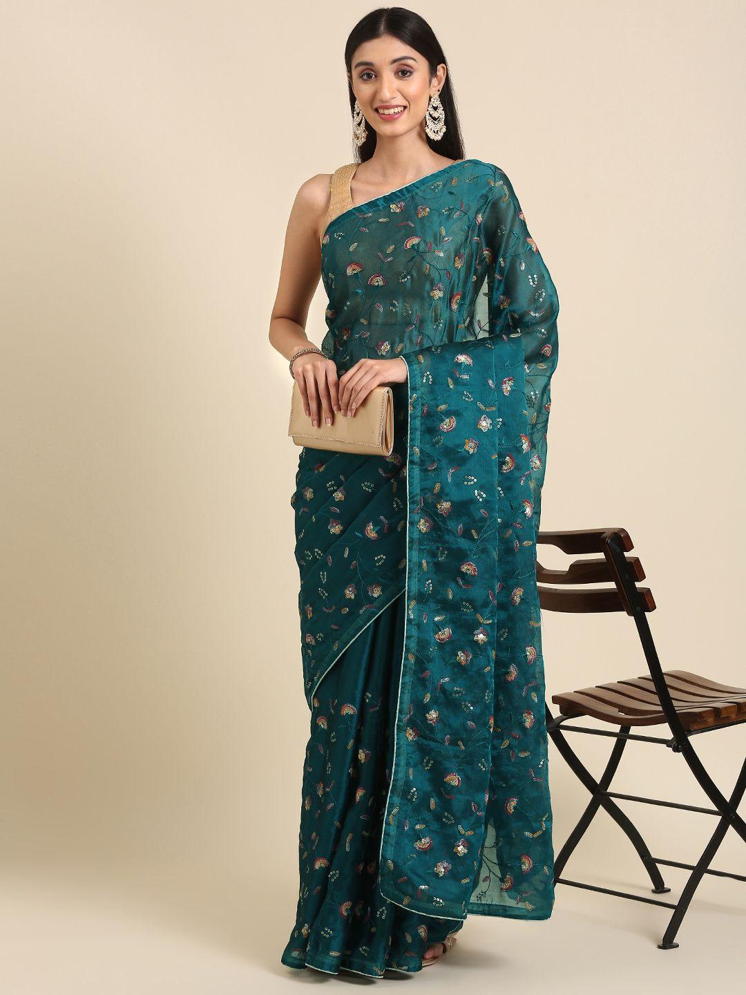 anouk floral embroidered sequinned  saree