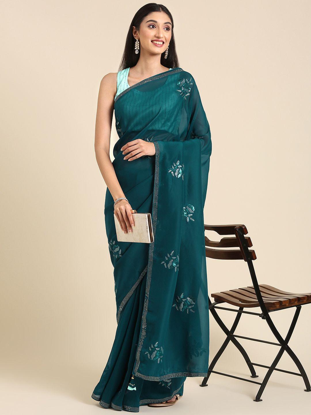 anouk floral embroidered sequinned saree