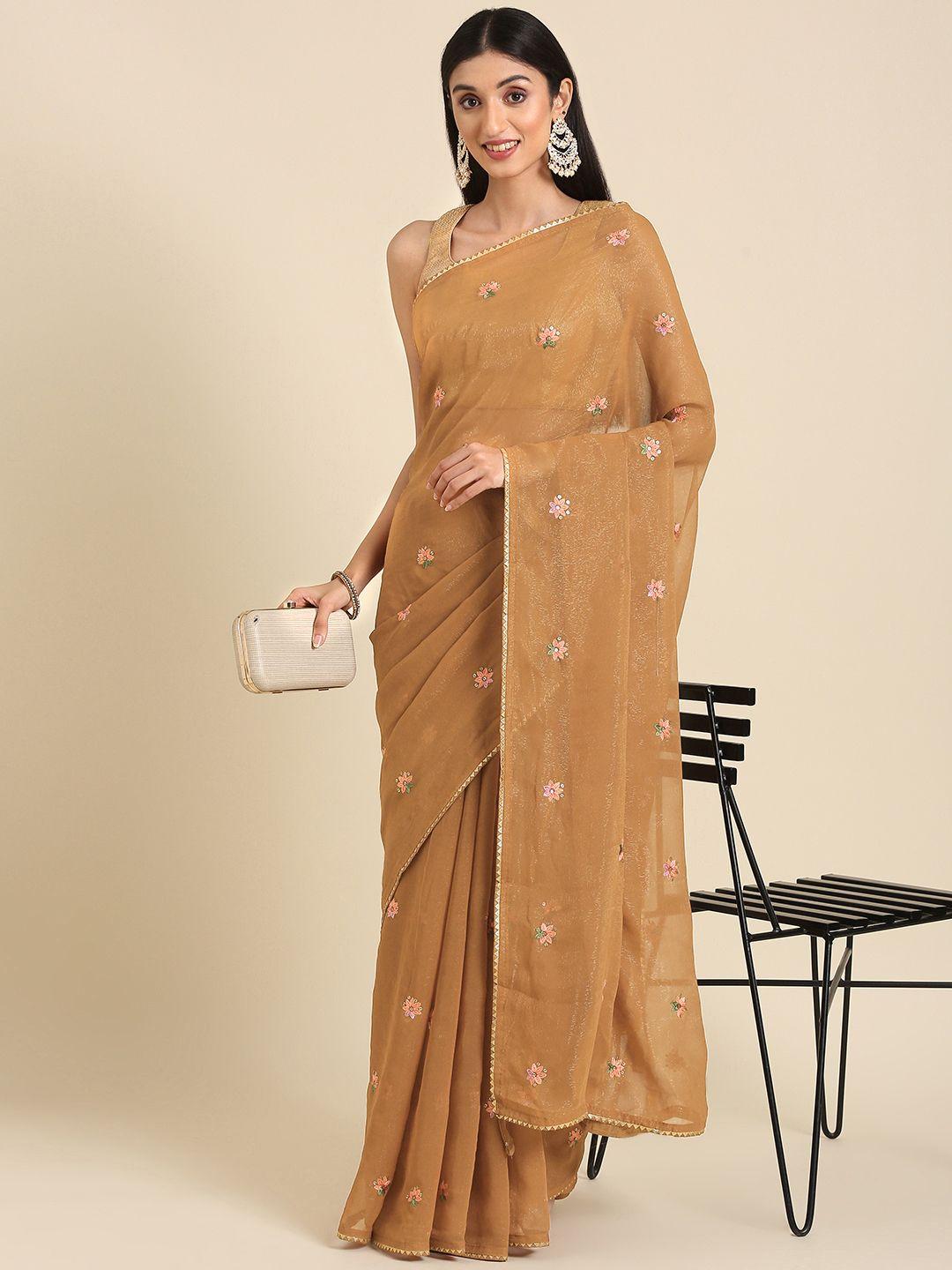 anouk floral embroidered sequinned saree