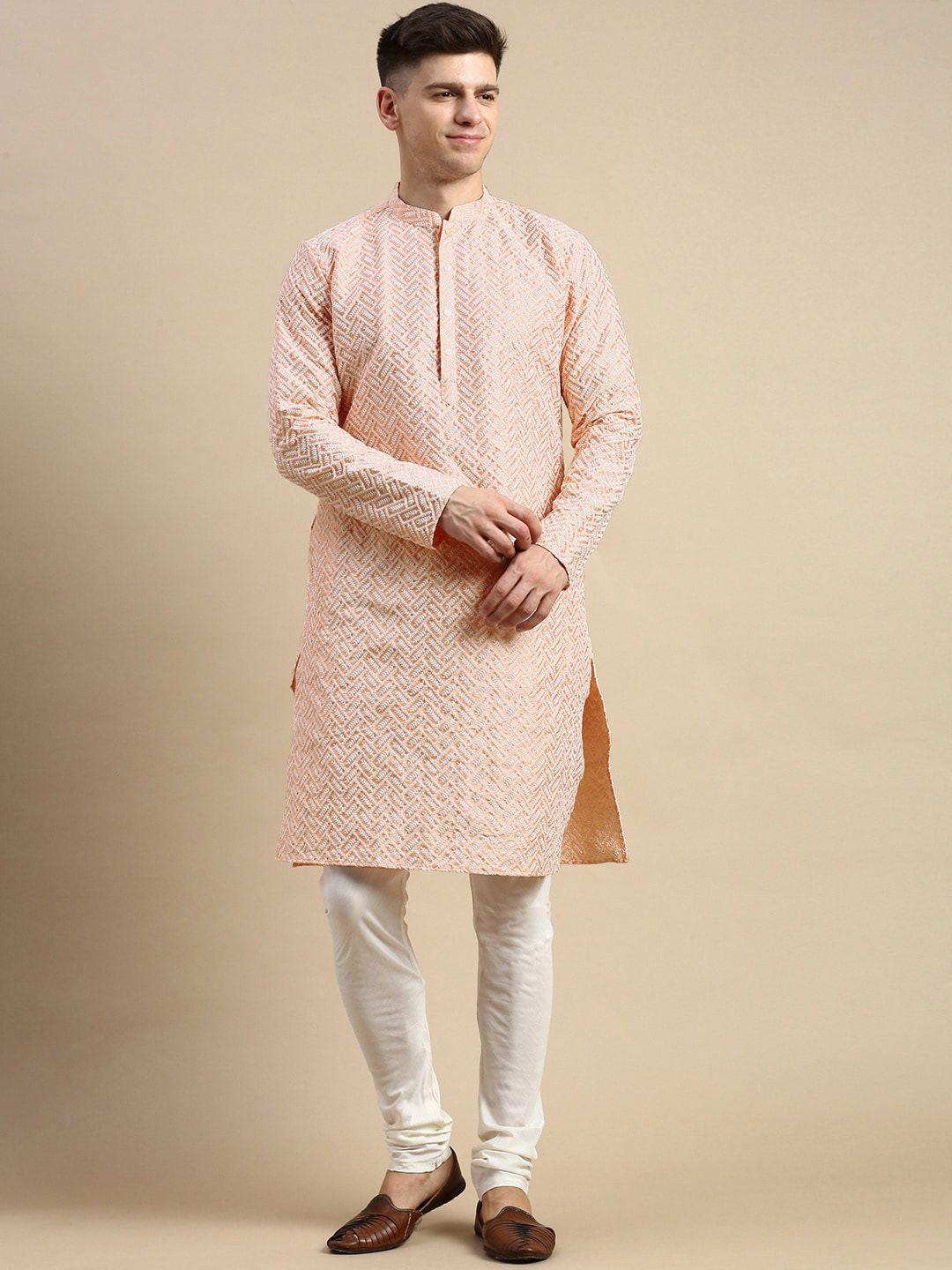 anouk floral embroidered thread work mandarin collar straight kurta