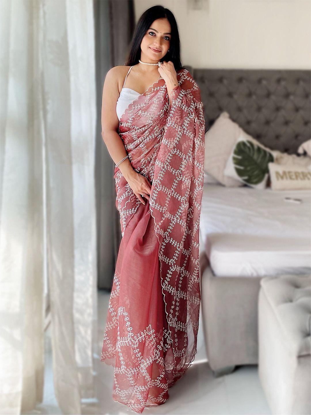 anouk floral embroidered zari saree