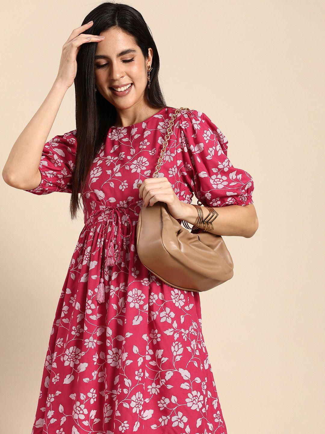 anouk floral fit & flared dress with tie-up details