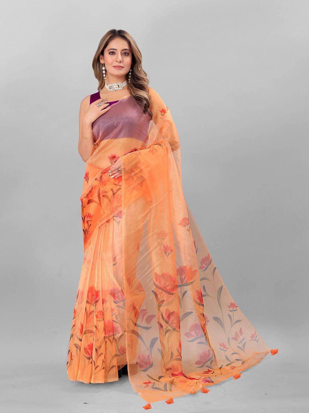 anouk floral organza tussar saree