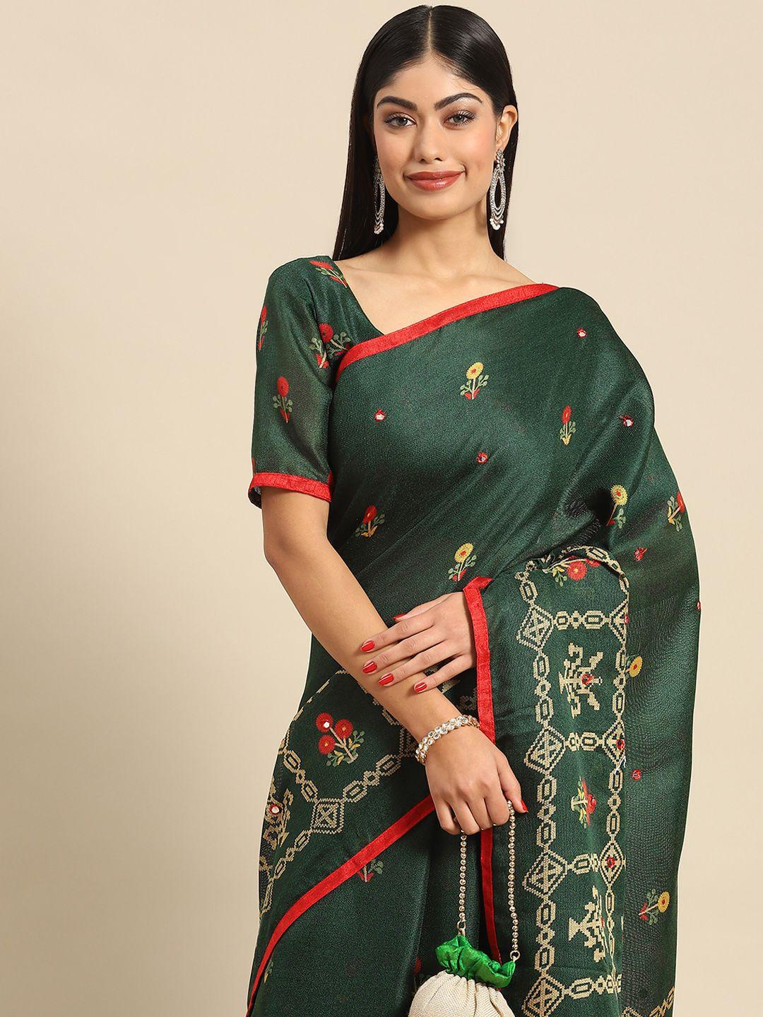 anouk floral print jute silk banarasi saree