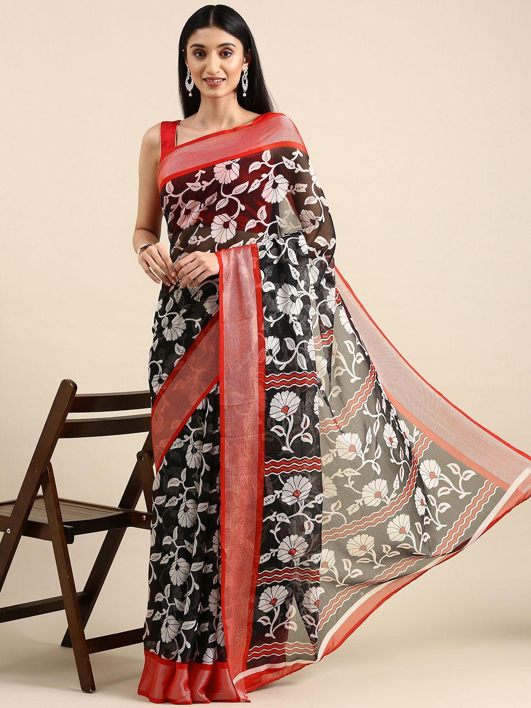 anouk floral print pure chiffon saree