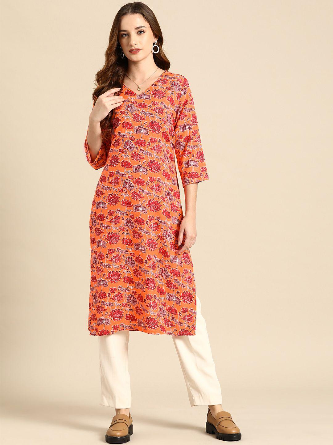 anouk floral print straight kurta