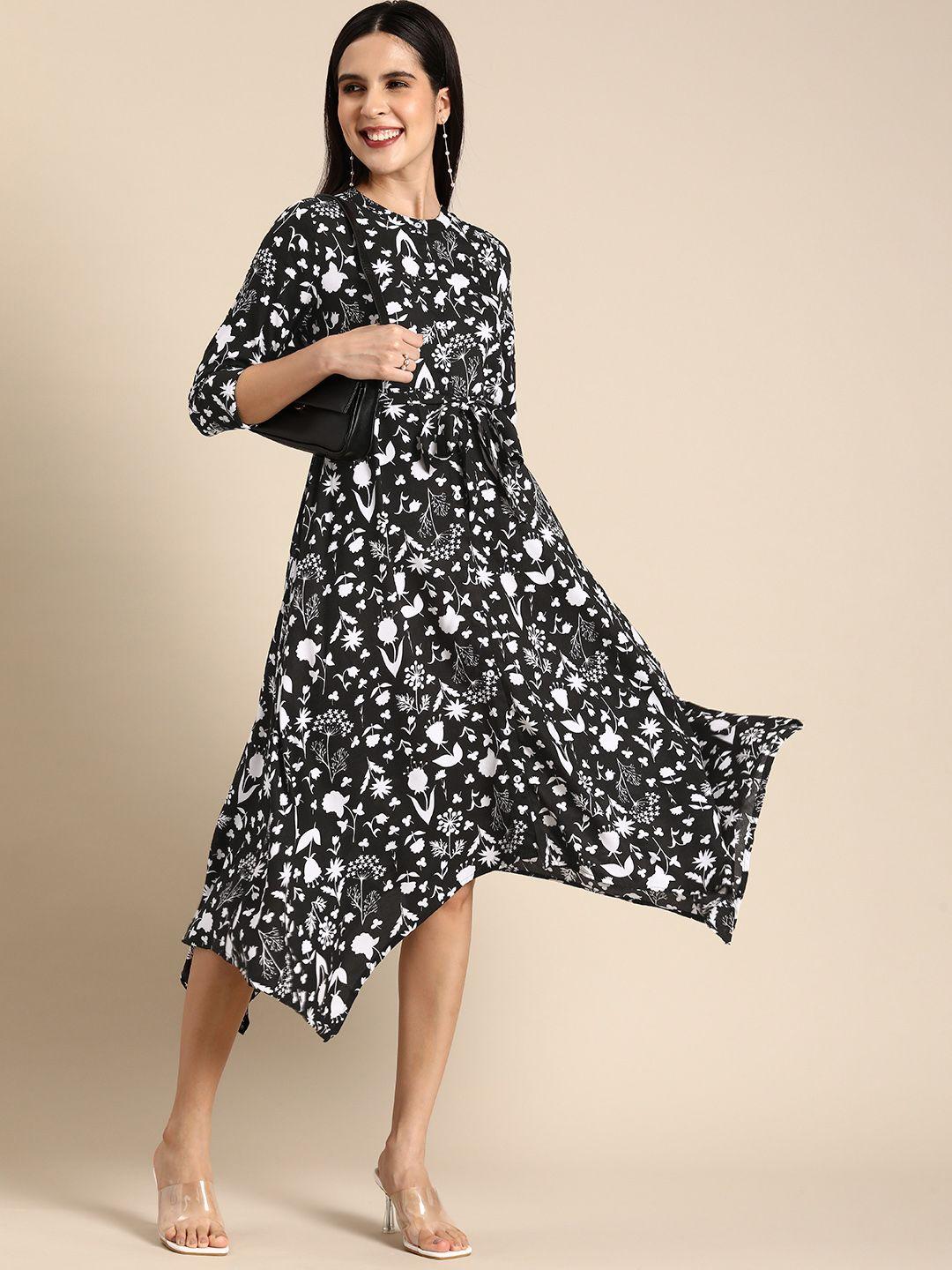 anouk floral printed a-line midi dress