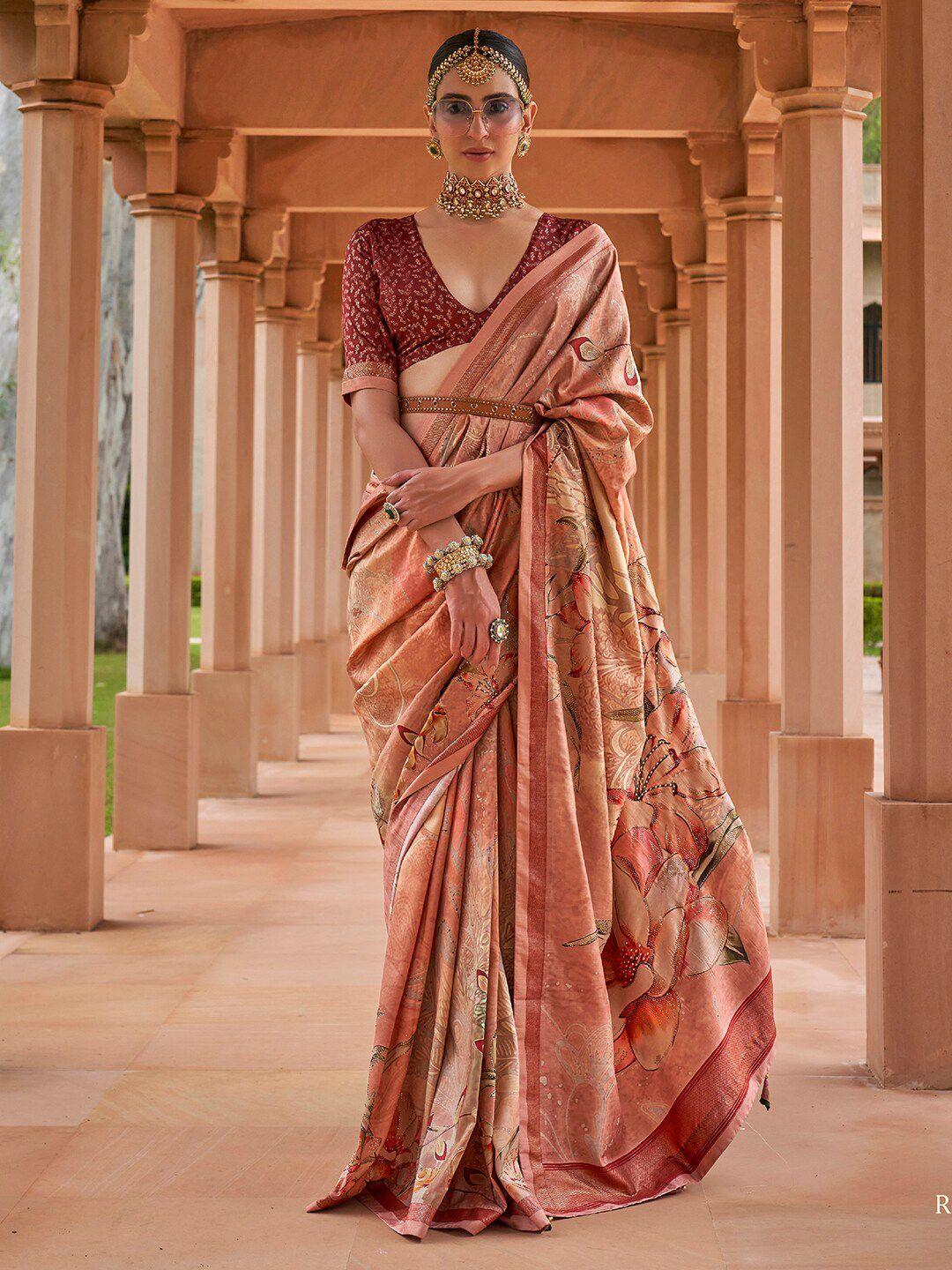 anouk floral printed beads and stones saree