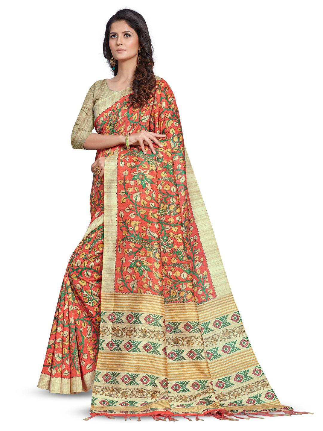 anouk floral printed block print saree