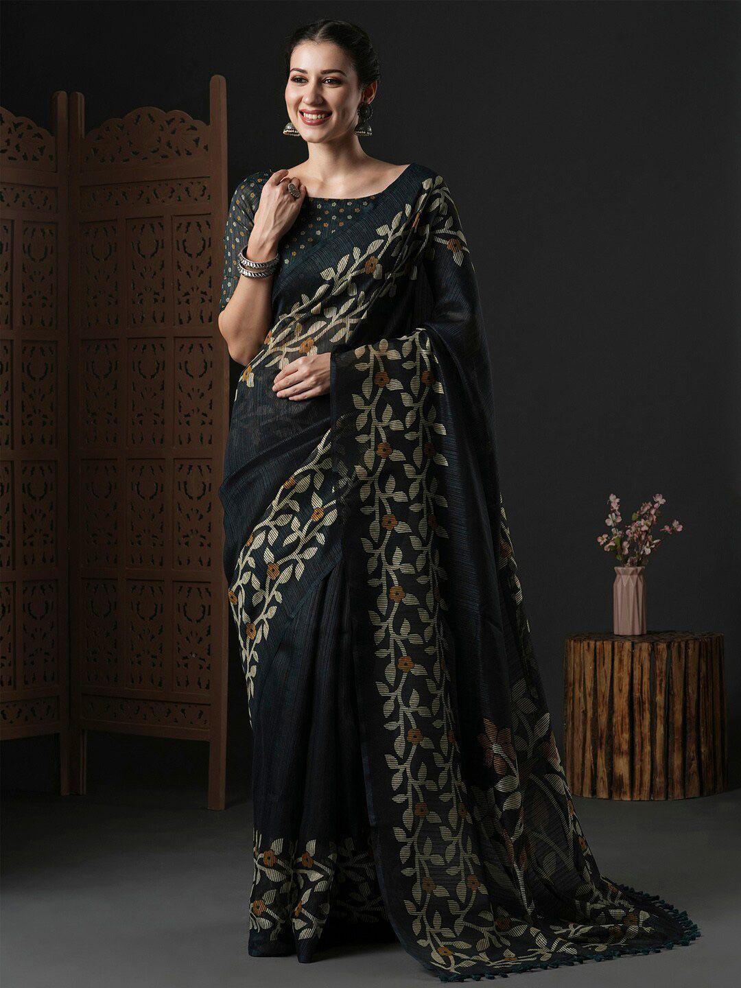 anouk floral printed block print saree