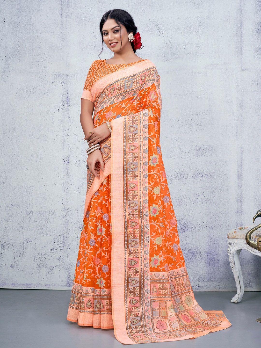 anouk floral printed brasso chanderi saree