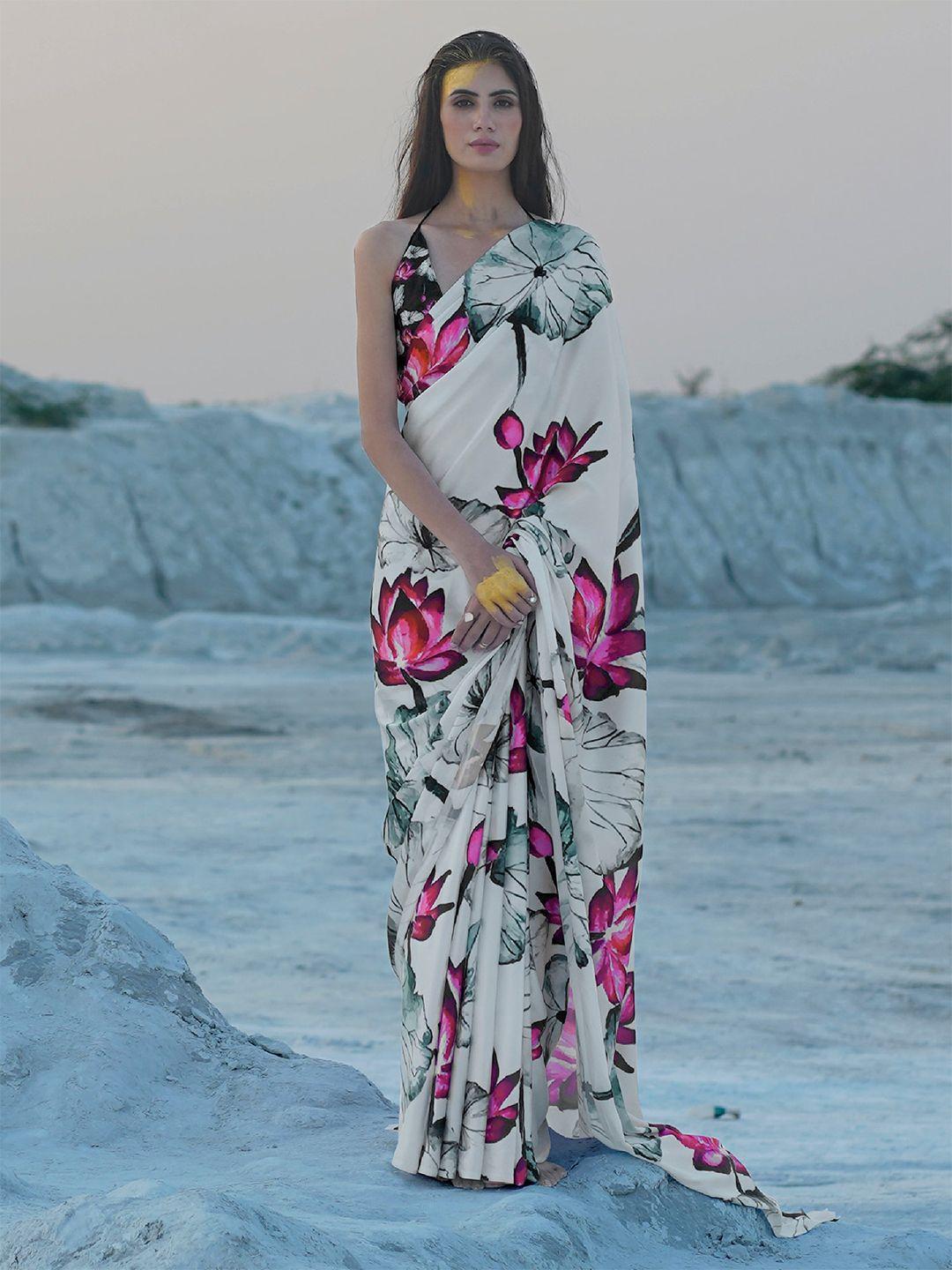 anouk floral printed crepe saree