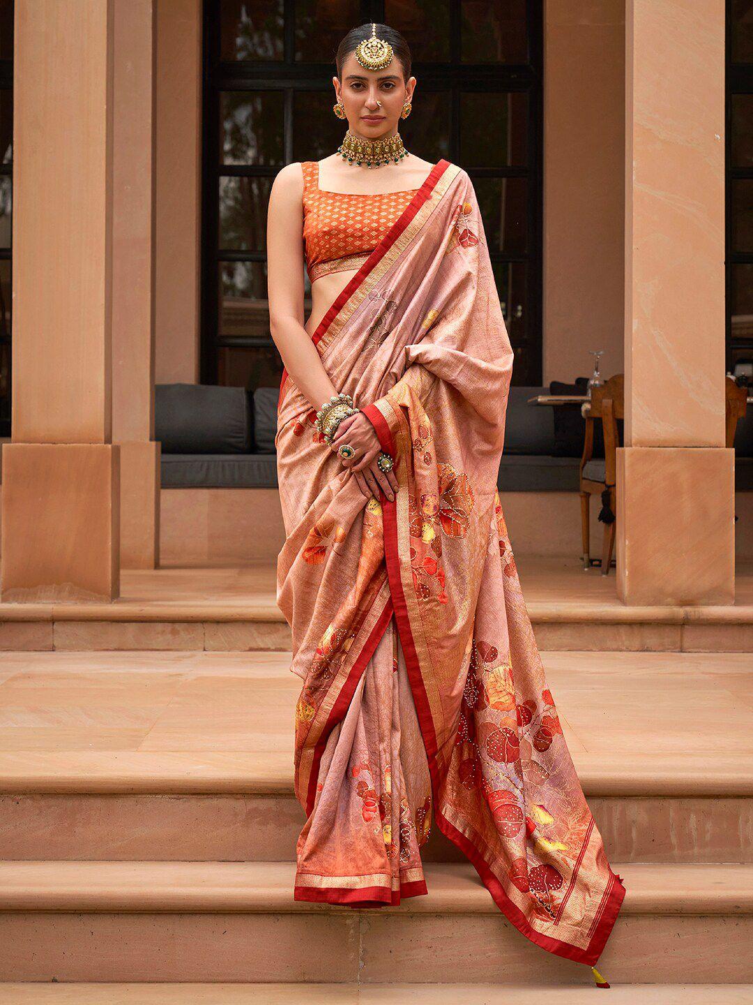 anouk floral printed embellished banarasi saree