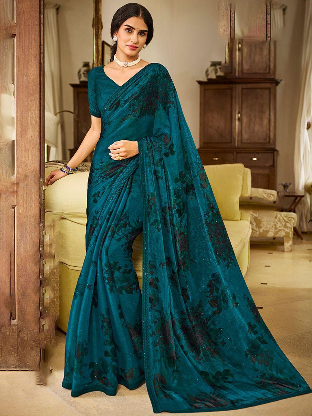 anouk floral printed embellished beads and stones saree