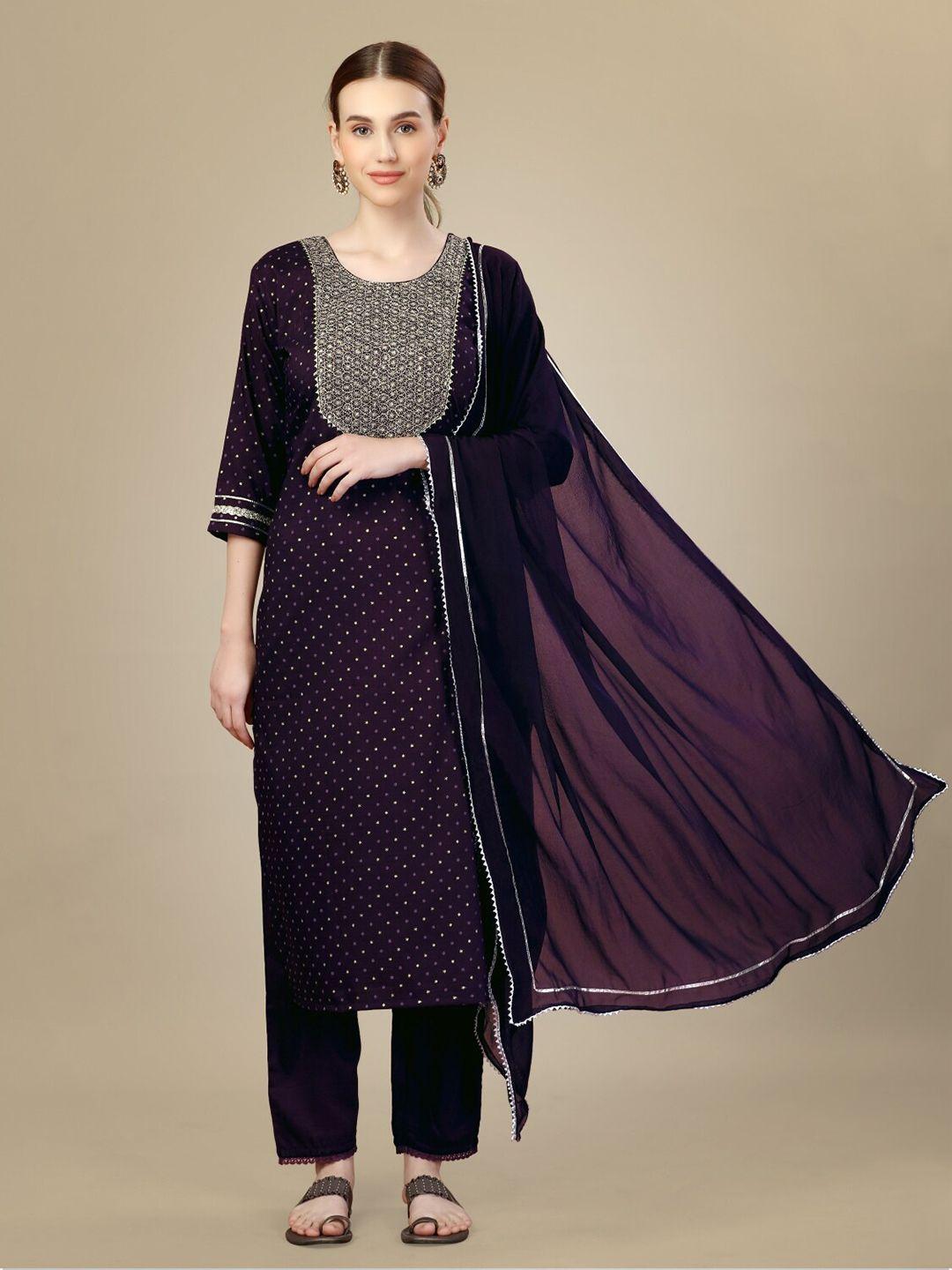 anouk floral printed embroidered straight kurta with trousers & with dupatta