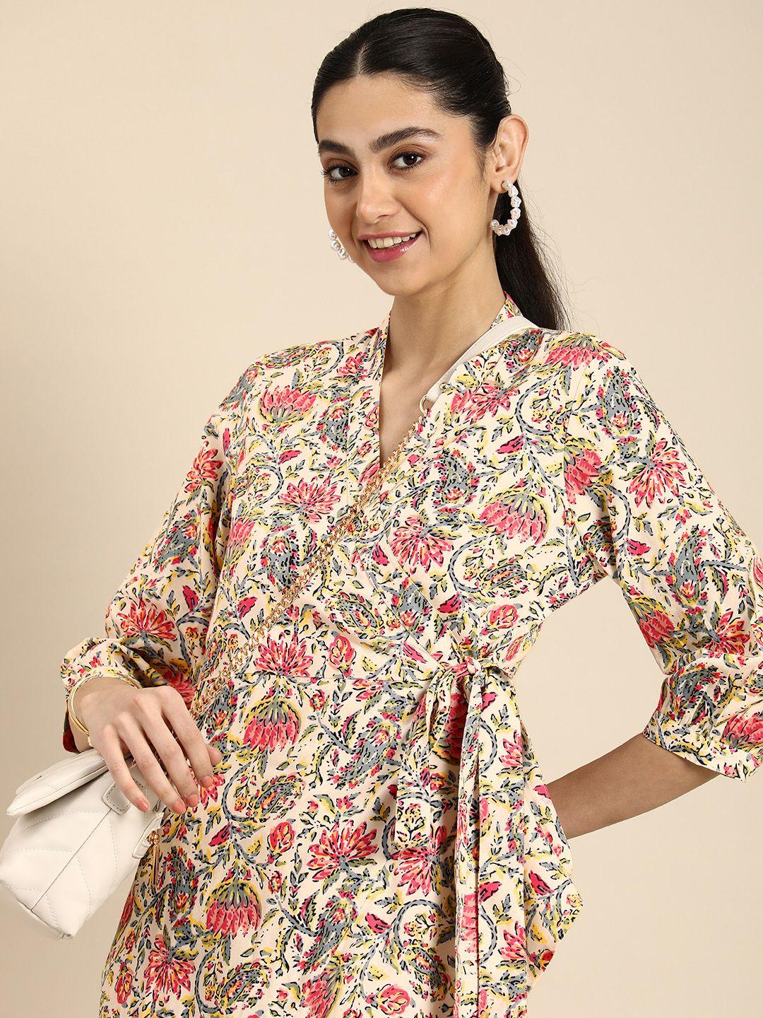 anouk floral printed ethnic wrap dress