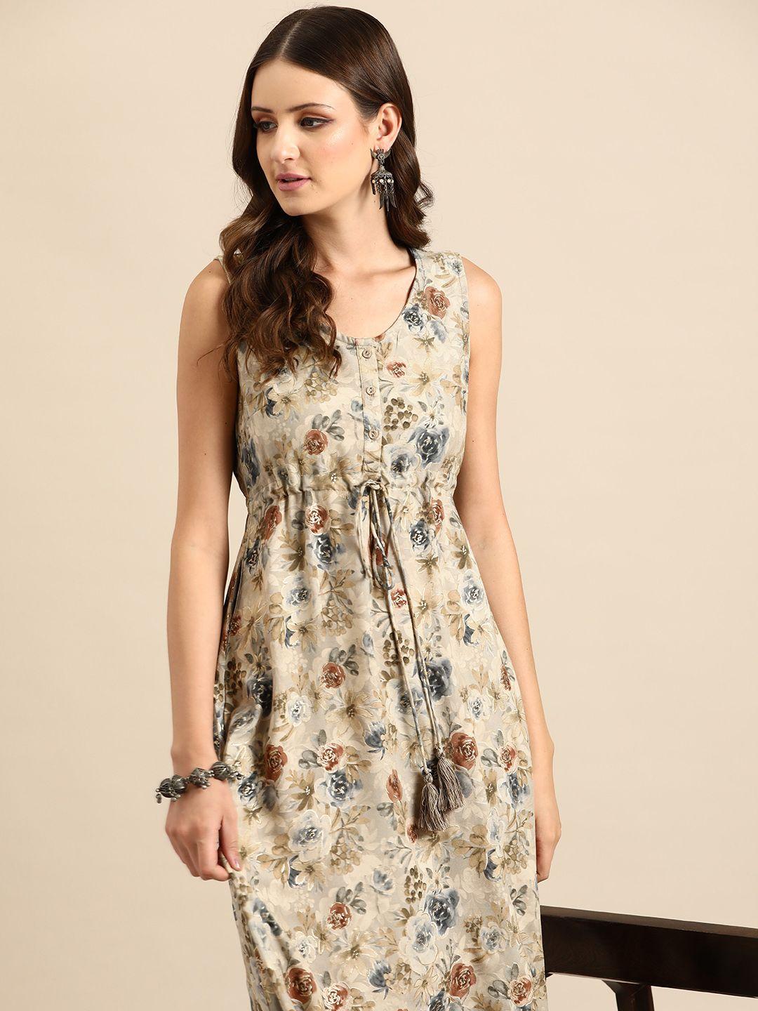 anouk floral printed fit & flare midi ethnic dress