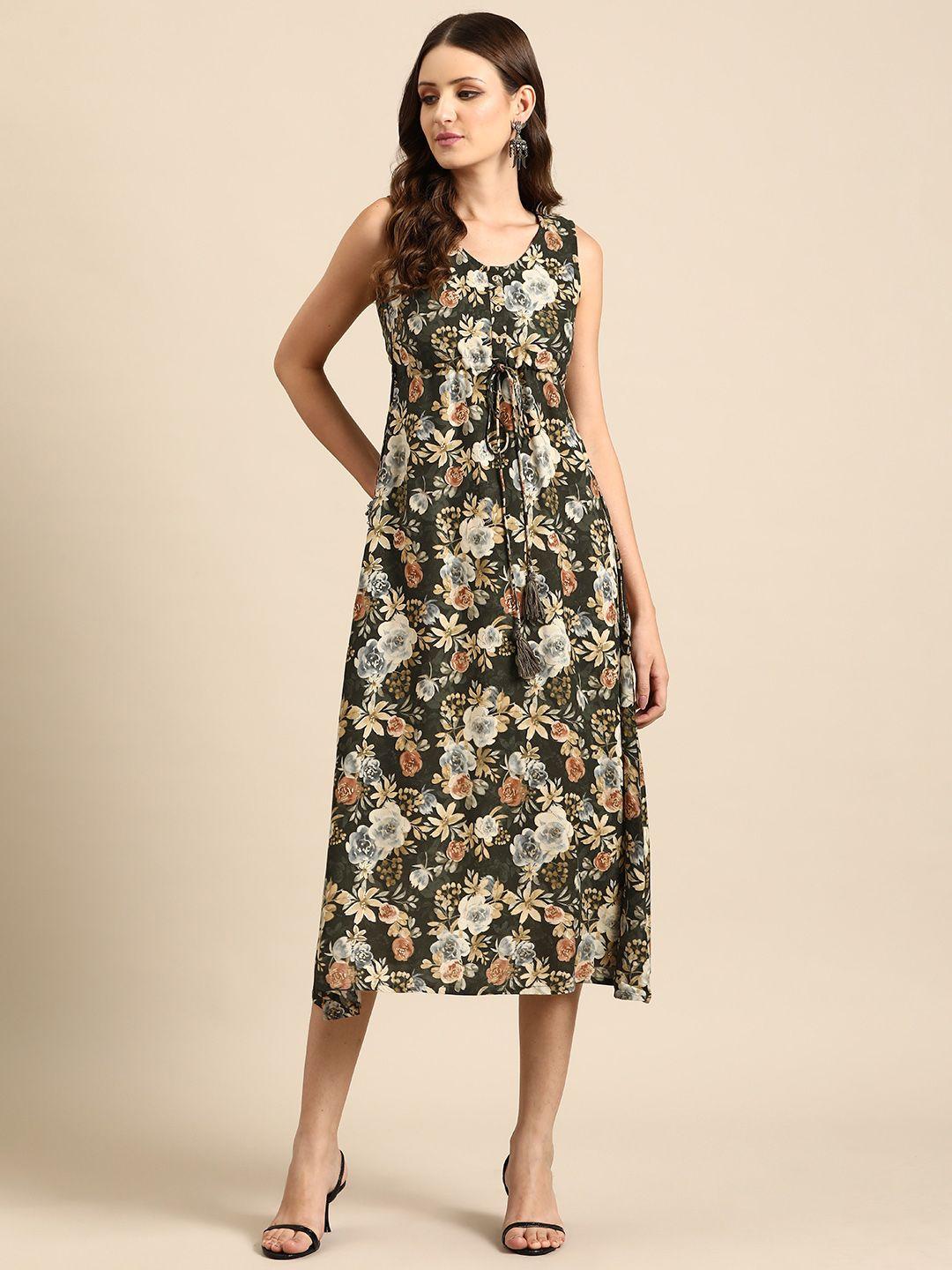 anouk floral printed fit & flare midi ethnic dress