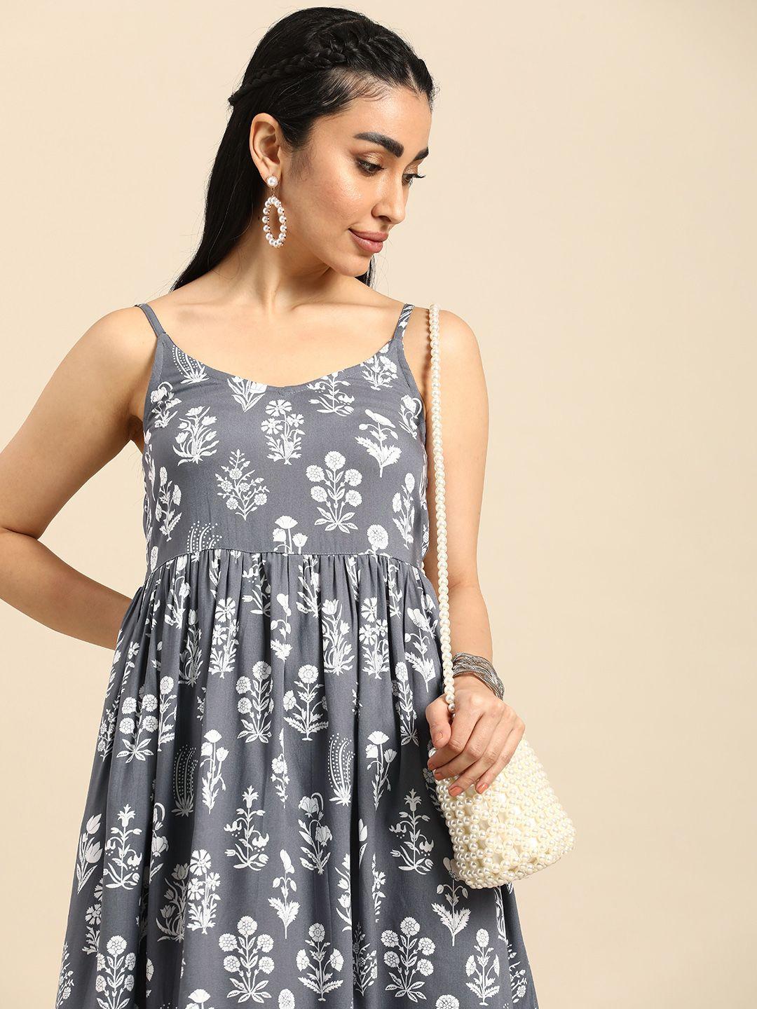 anouk floral printed fit & flare sleeveless dress