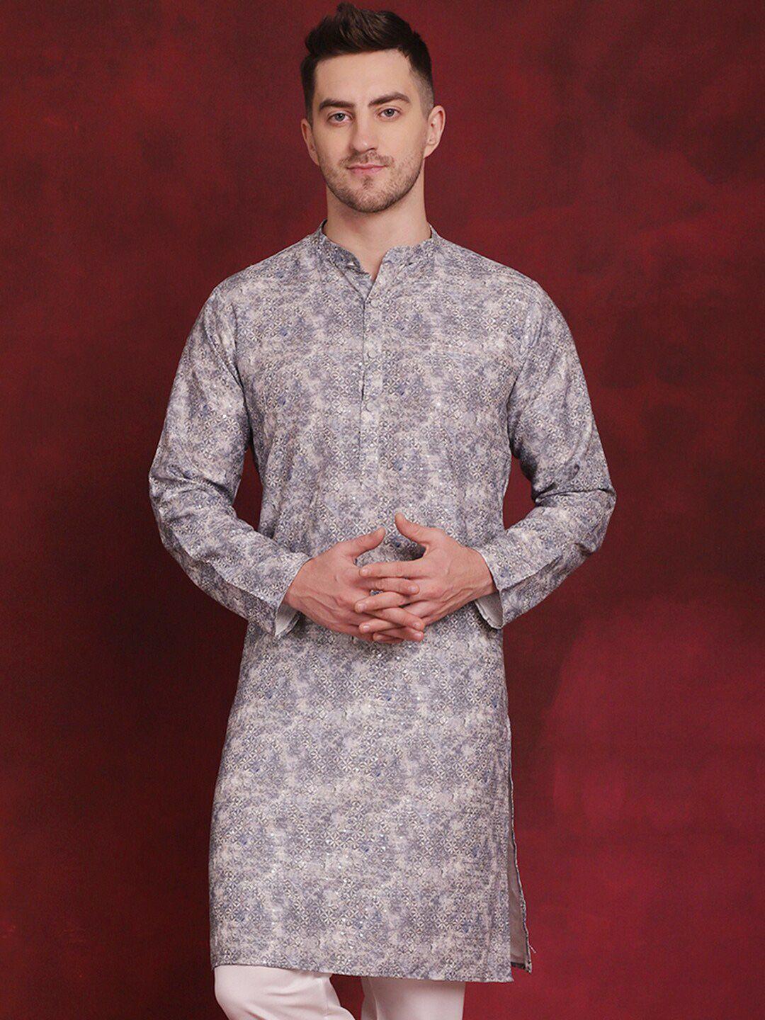 anouk floral printed mandarin collar jacquard cotton straight kurta