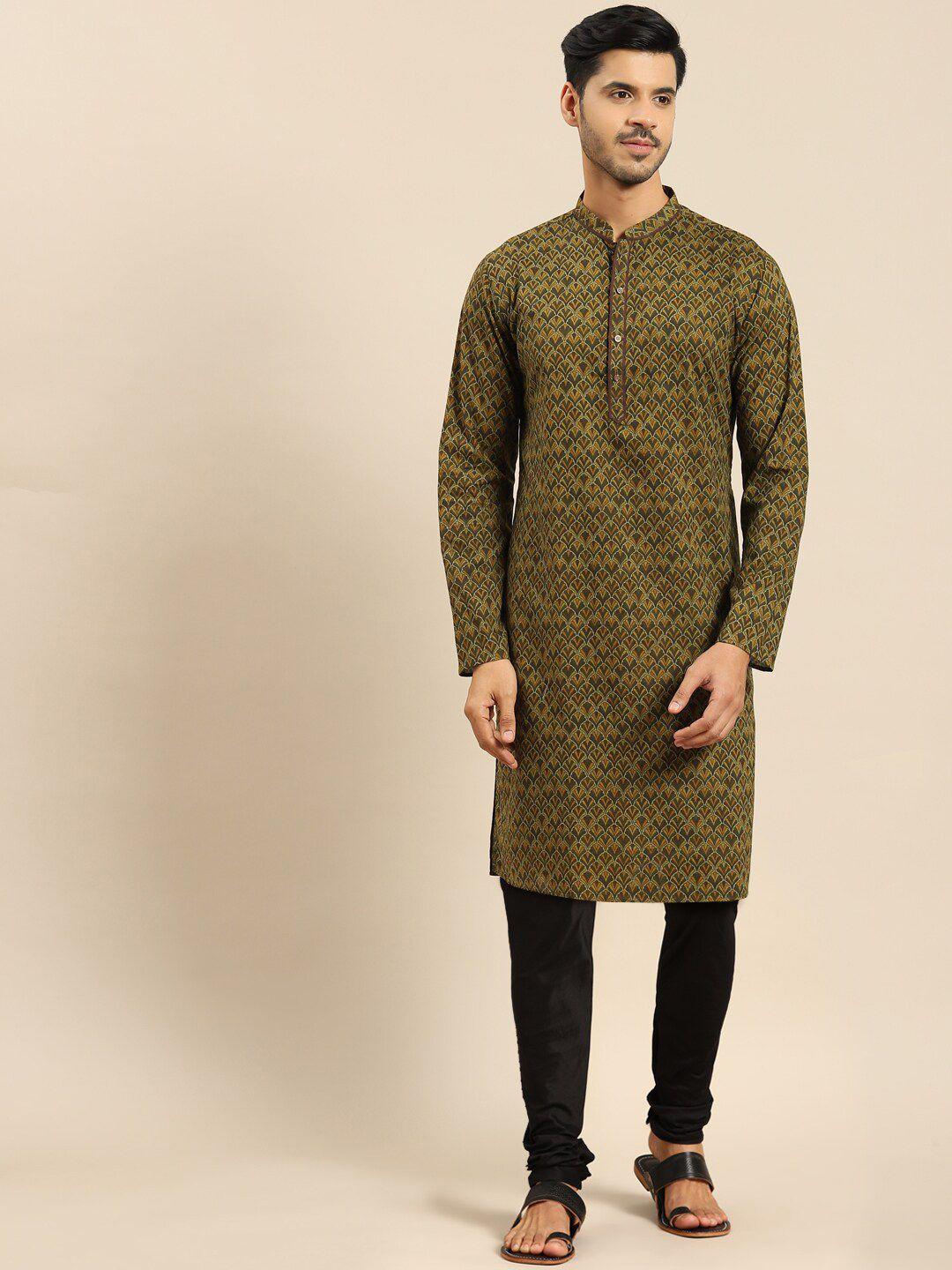 anouk floral printed mandarin collar long sleeves kurta with churidar