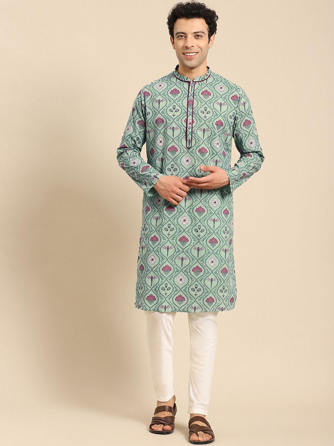 anouk floral printed mandarin collar straight kurta