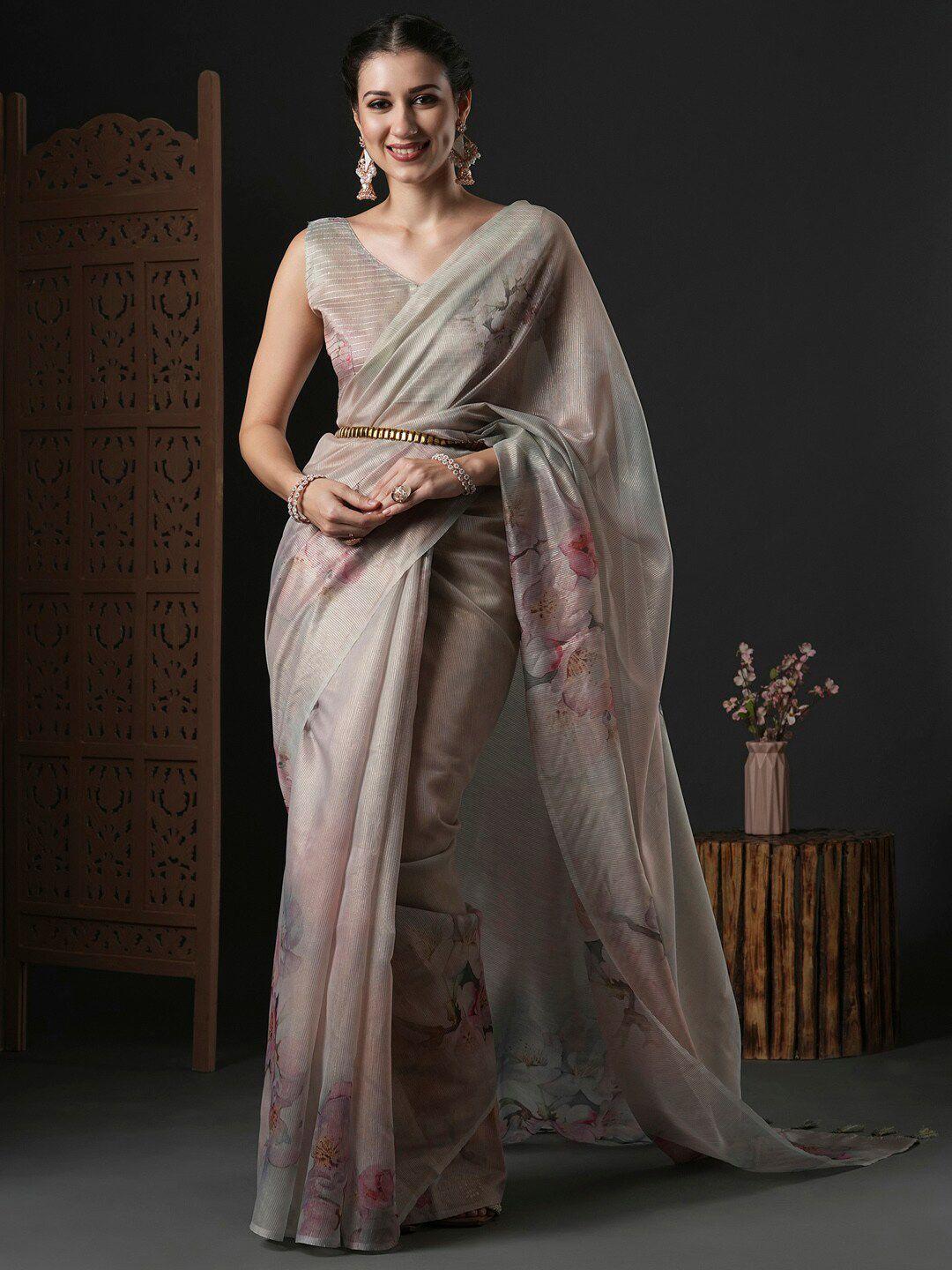 anouk floral printed organza saree