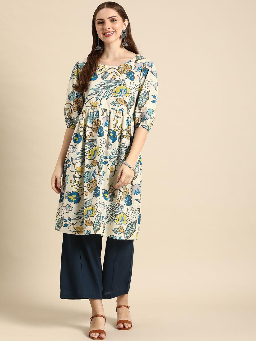 anouk floral printed puff sleeves kurta