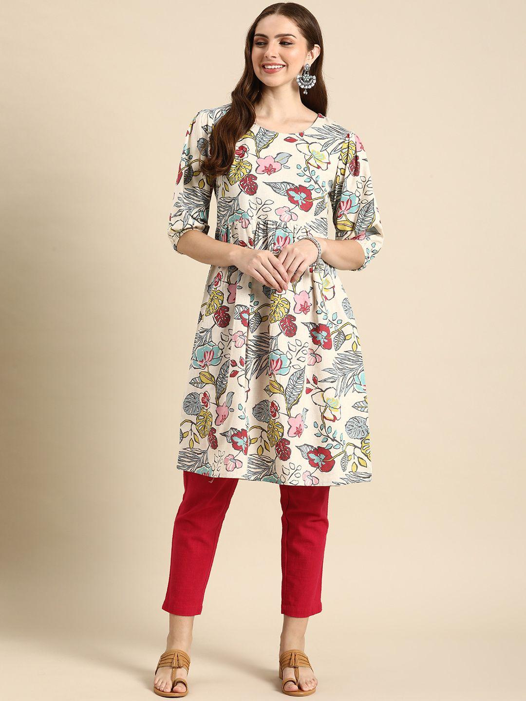 anouk floral printed puff sleeves kurta