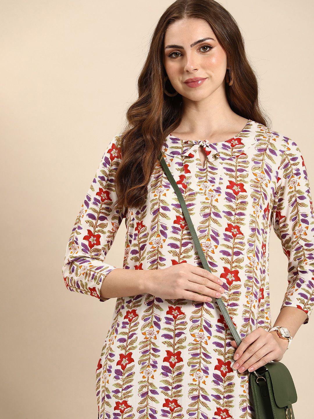 anouk floral printed pure cotton kurta