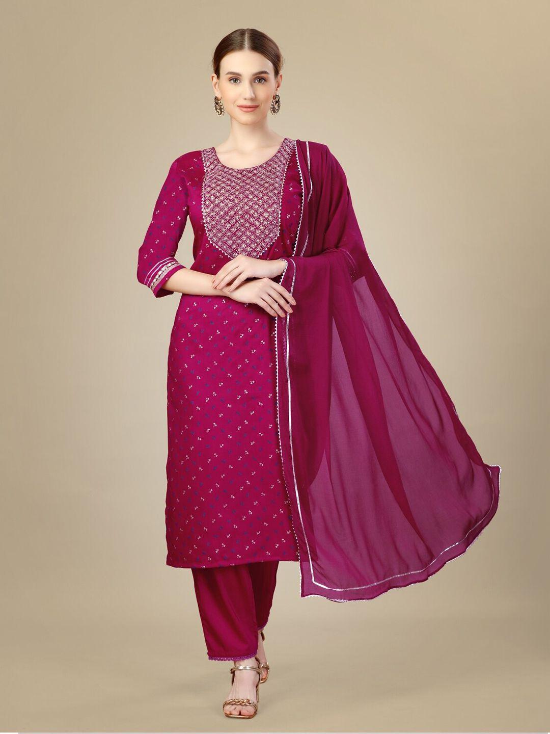 anouk floral printed regular gotta patti kurta with trousers & dupatta