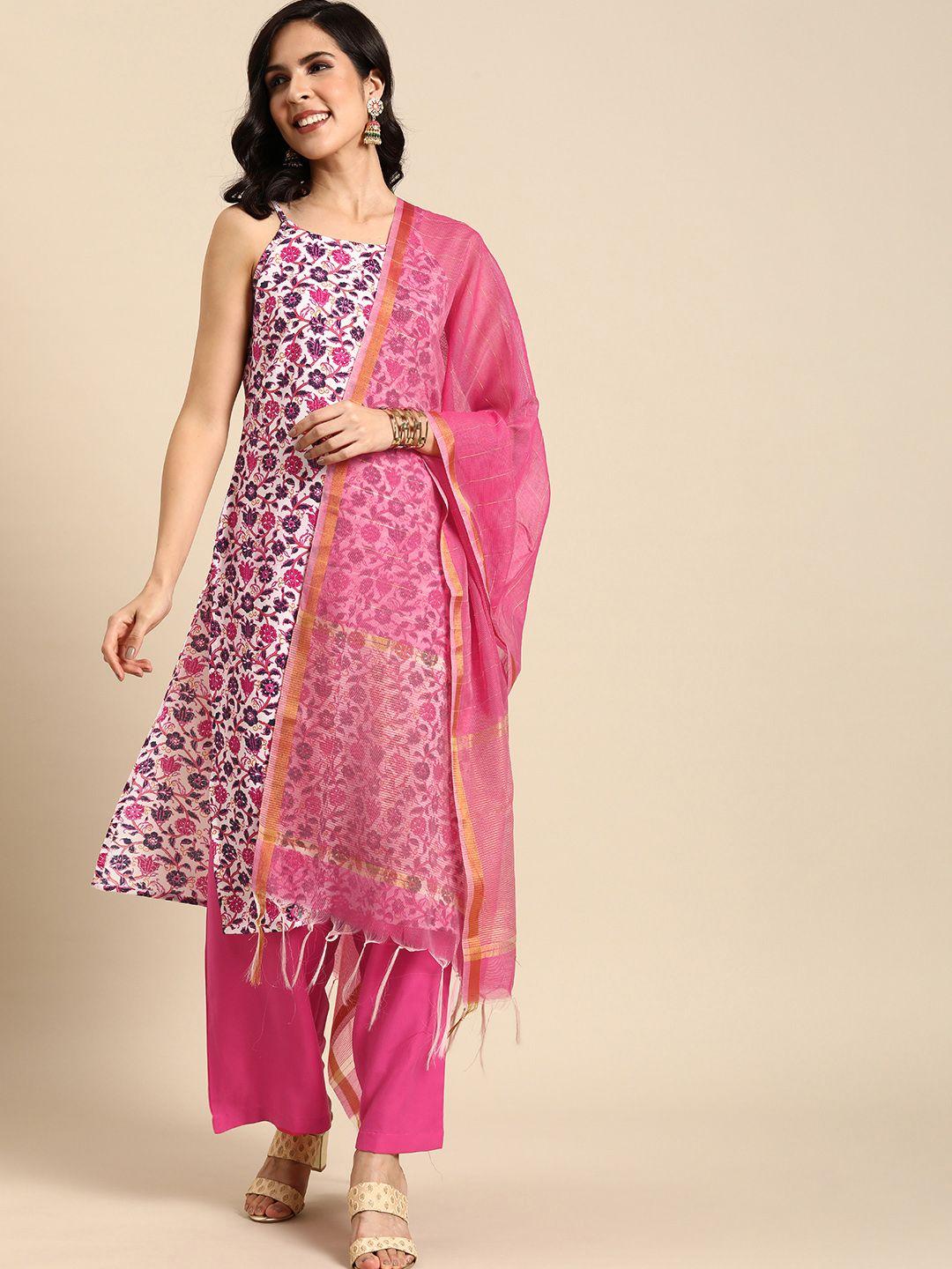 anouk floral printed regular kurta with palazzos & with dupatta