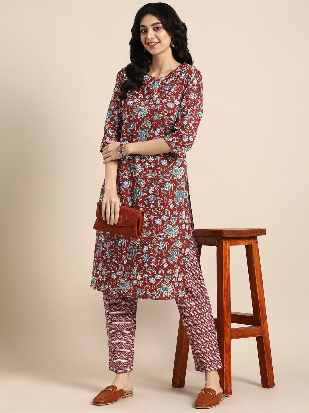 anouk floral printed regular kurta with trousers