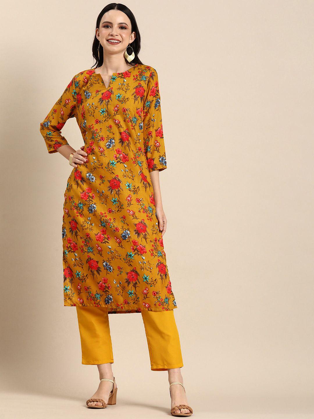 anouk floral printed regular kurta with trousers