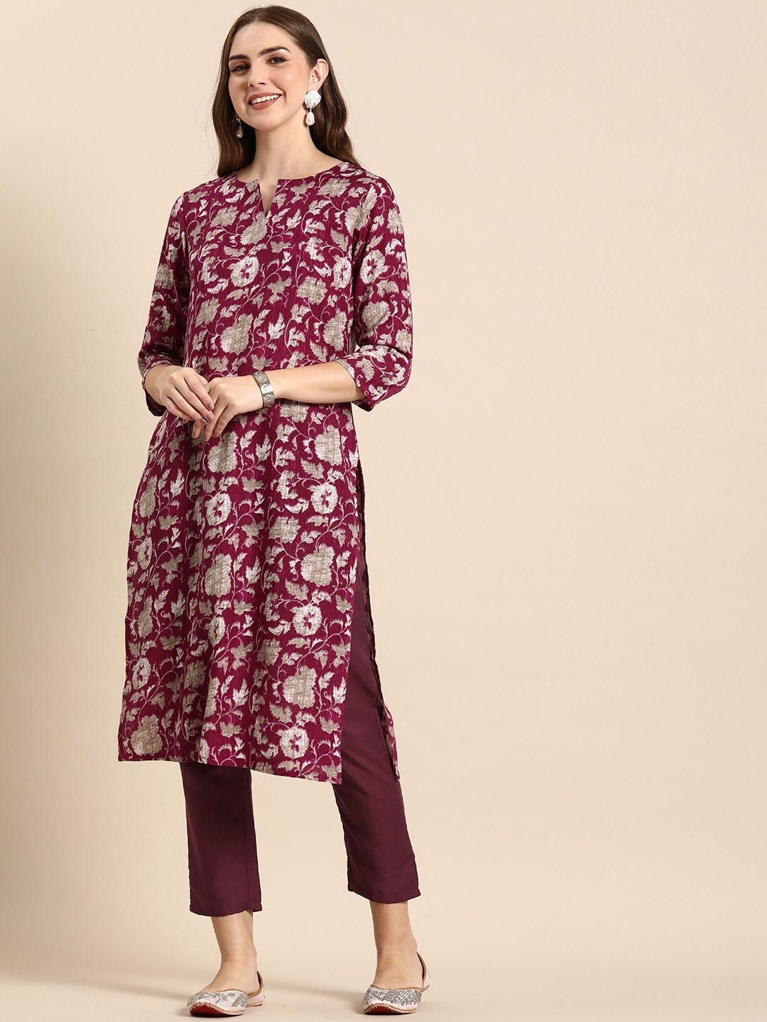 anouk floral printed regular kurta with trousers