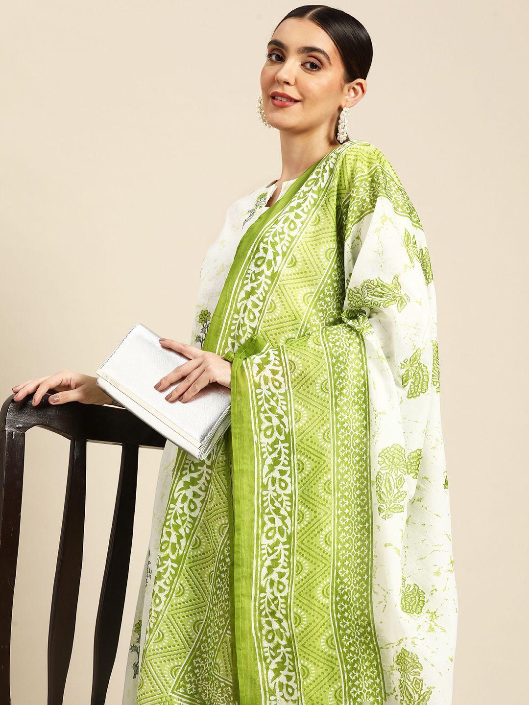 anouk floral printed regular pure cotton kurta with palazzos & with dupatta