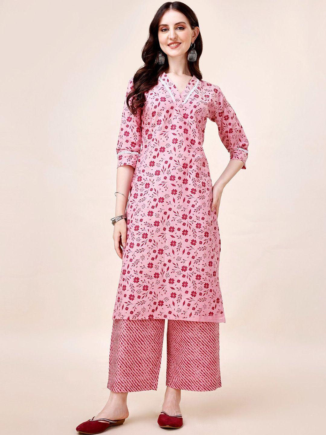 anouk floral printed regular pure cotton kurta with palazzos