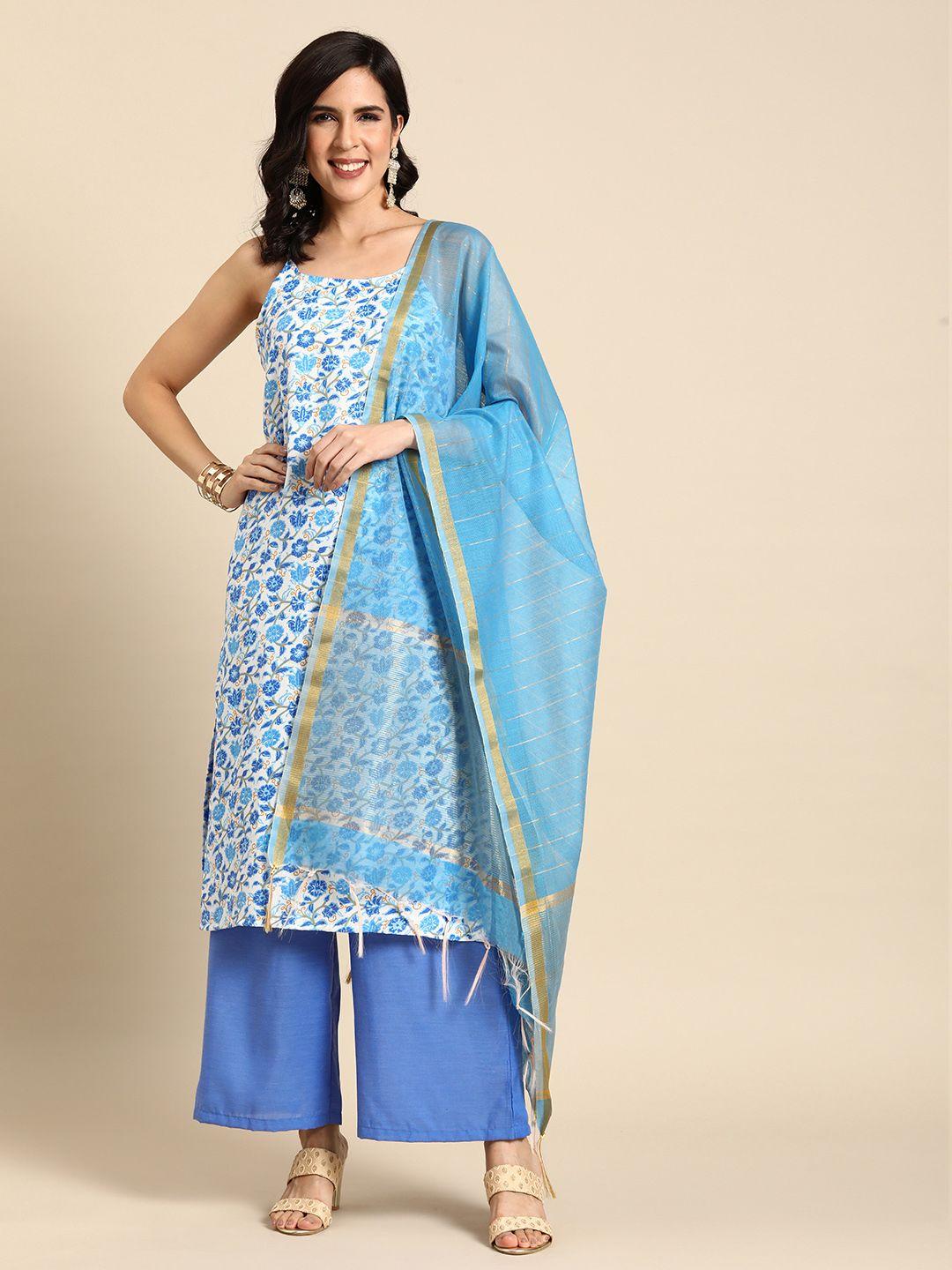 anouk floral printed regular sleeveless kurta with palazzos & dupatta