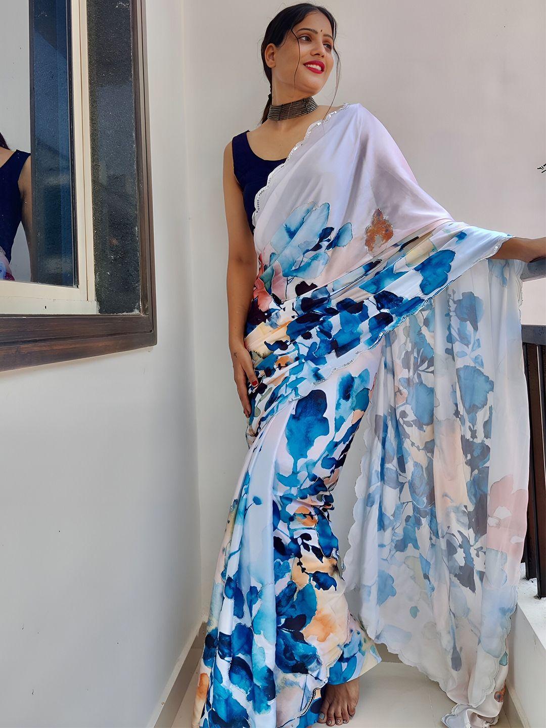 anouk floral printed satin saree