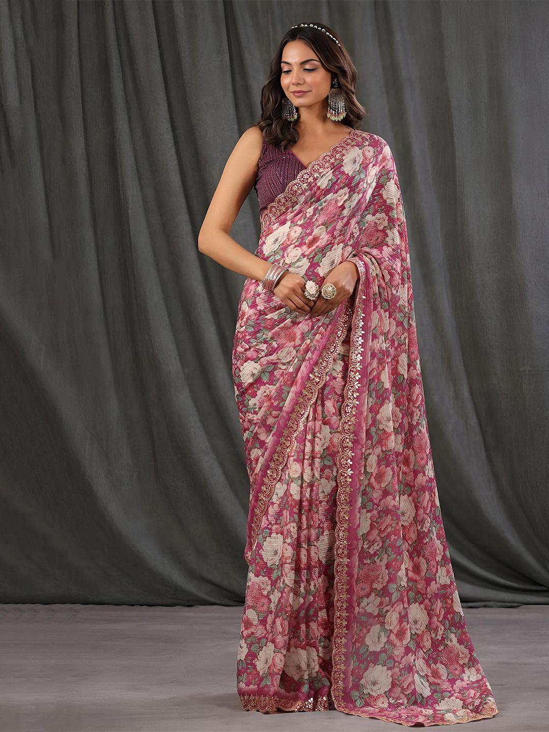 anouk floral printed sequinned detailed saree
