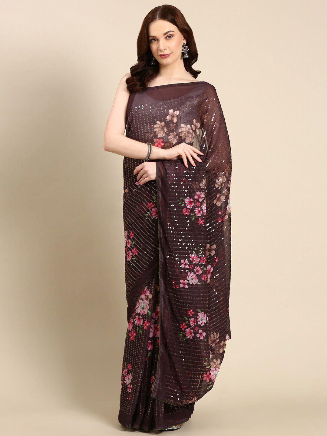 anouk floral printed sequinned pure georgette saree