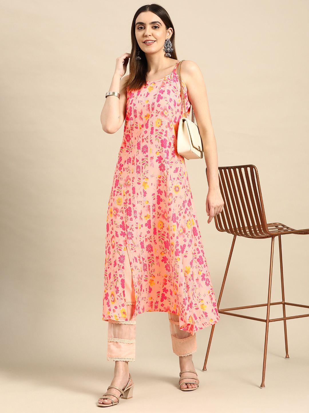 anouk floral printed shoulder straps a-line kurta