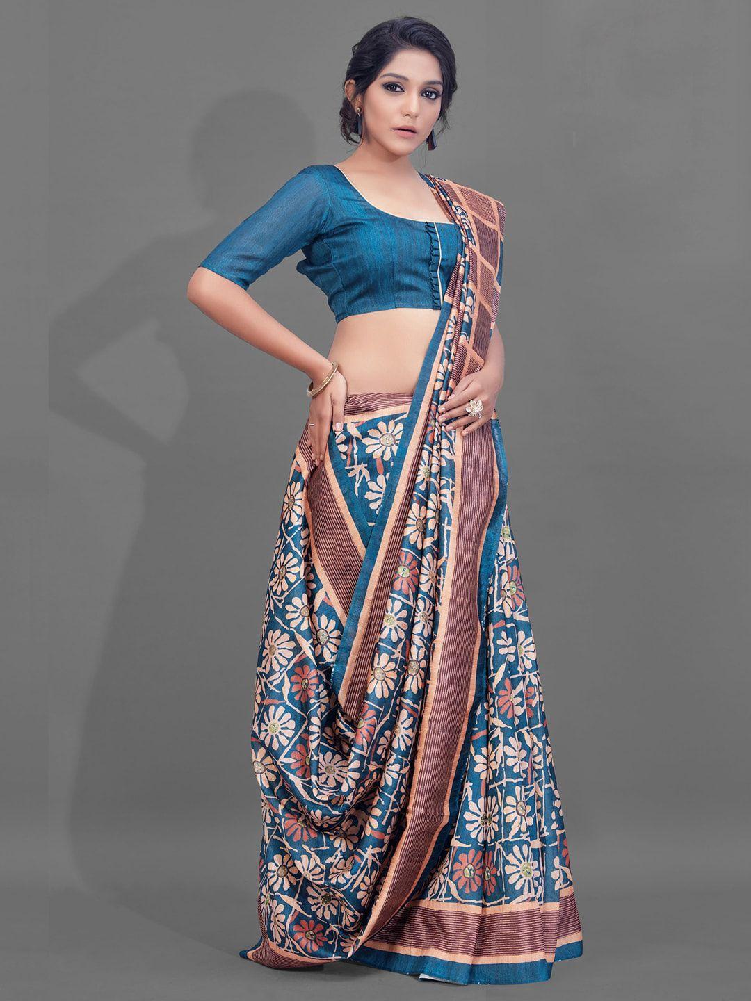 anouk floral printed silk blend baluchari saree