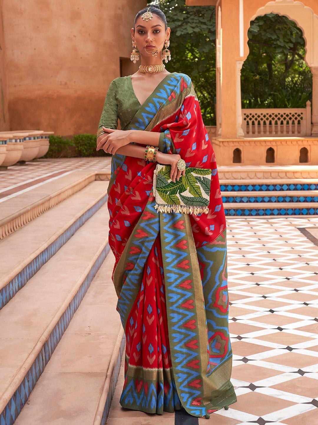 anouk floral printed silk blend ikat saree