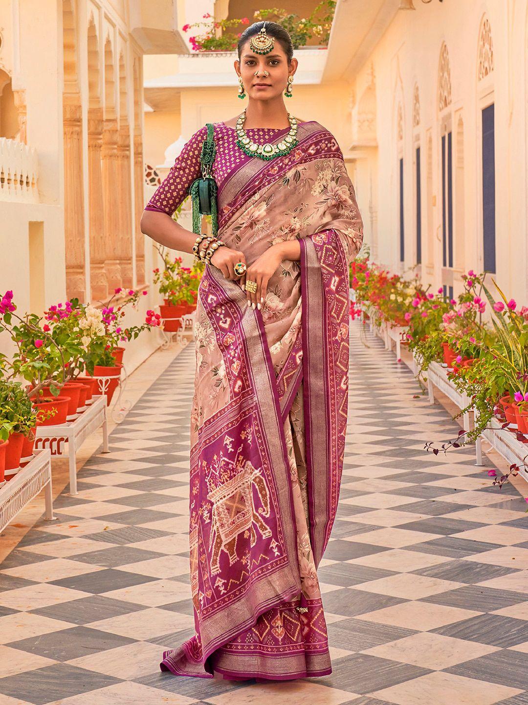 anouk floral printed silk blend patola saree