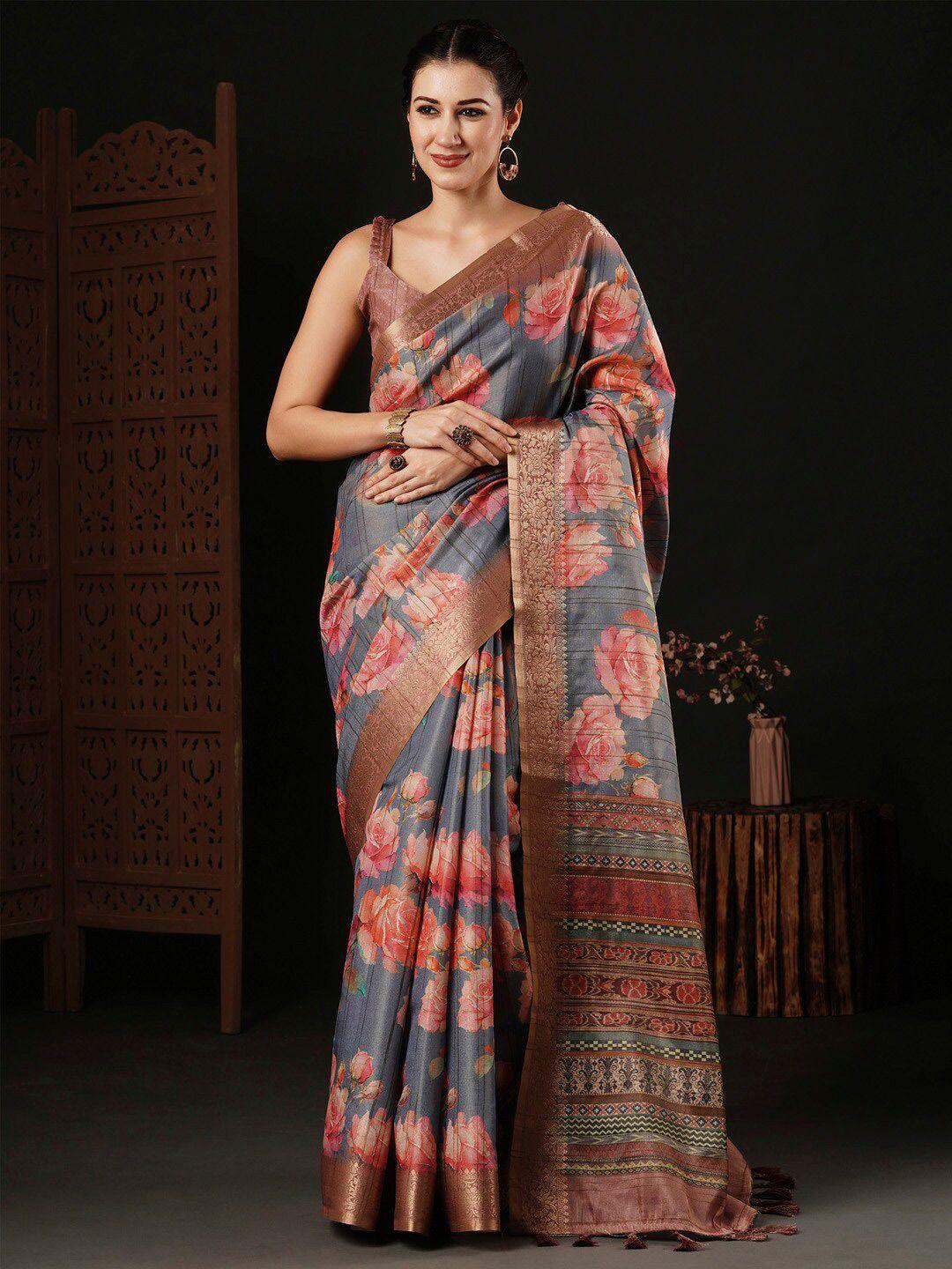 anouk floral printed sungudi zari saree