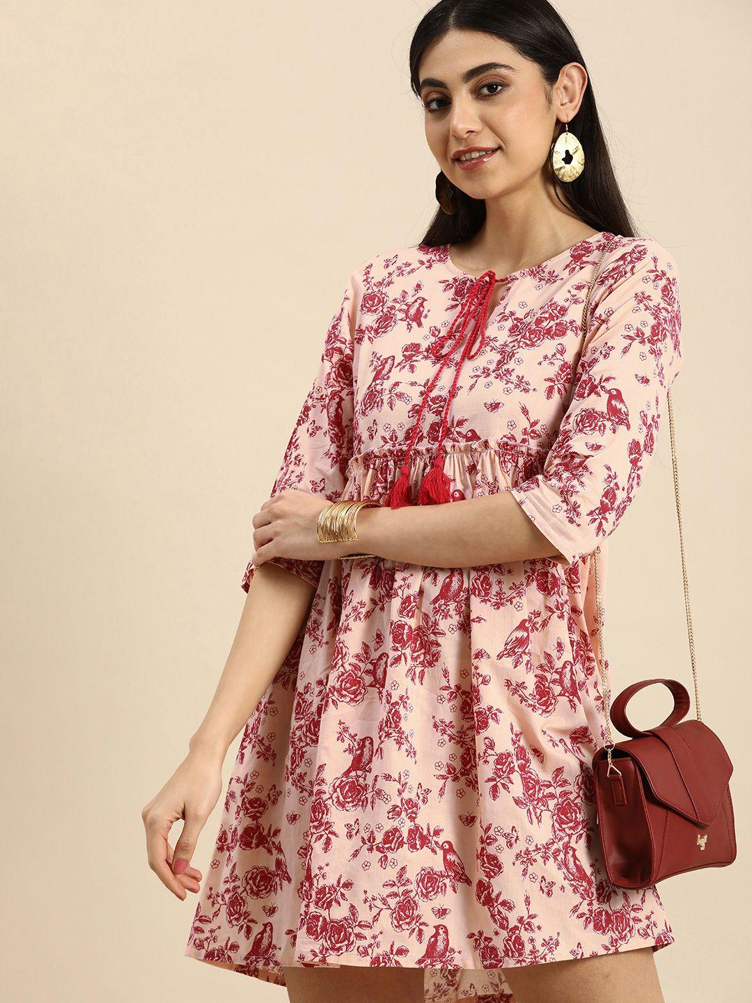 anouk floral printed tie-up neck empire dress